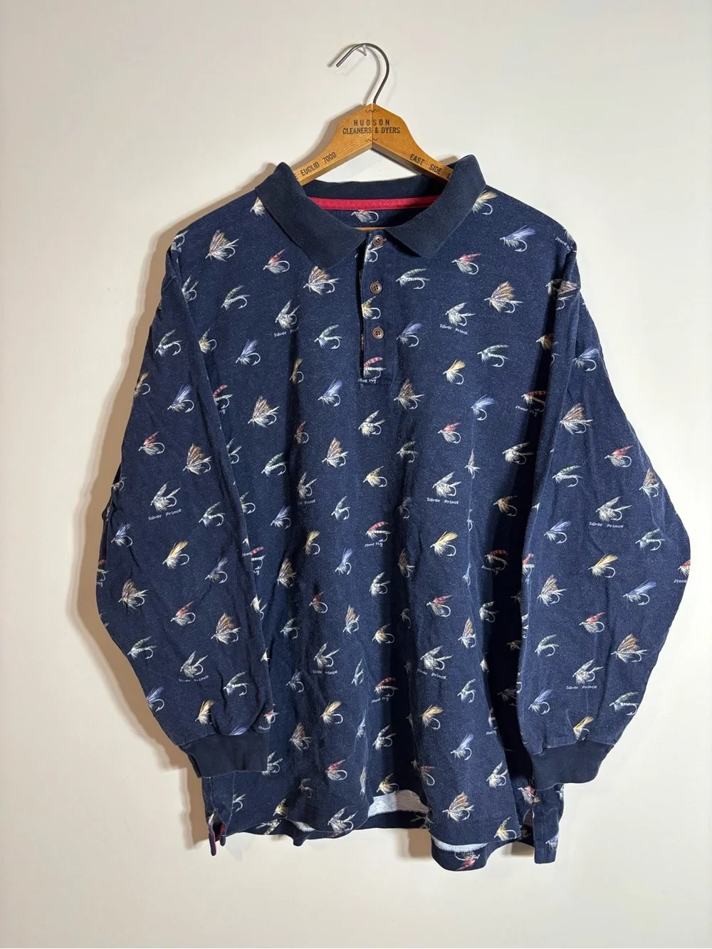 Vtg 90s Chaps Ralph Lauren Fly Fishing Polo Shirt Navy USA